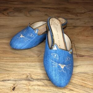 Charlotte Olympia Blue Cat Embroidered Women's Shoes